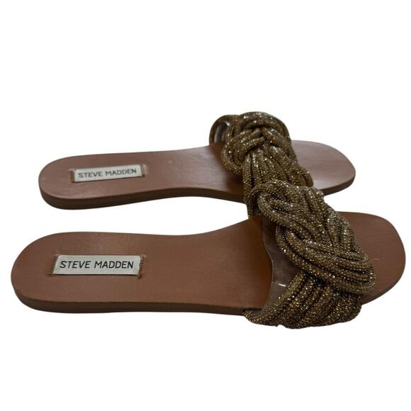 Steve Madden Adore Rhinestone Knot Front Slide Sandal Metallic Braided  Size 8 - Picture 2 of 10